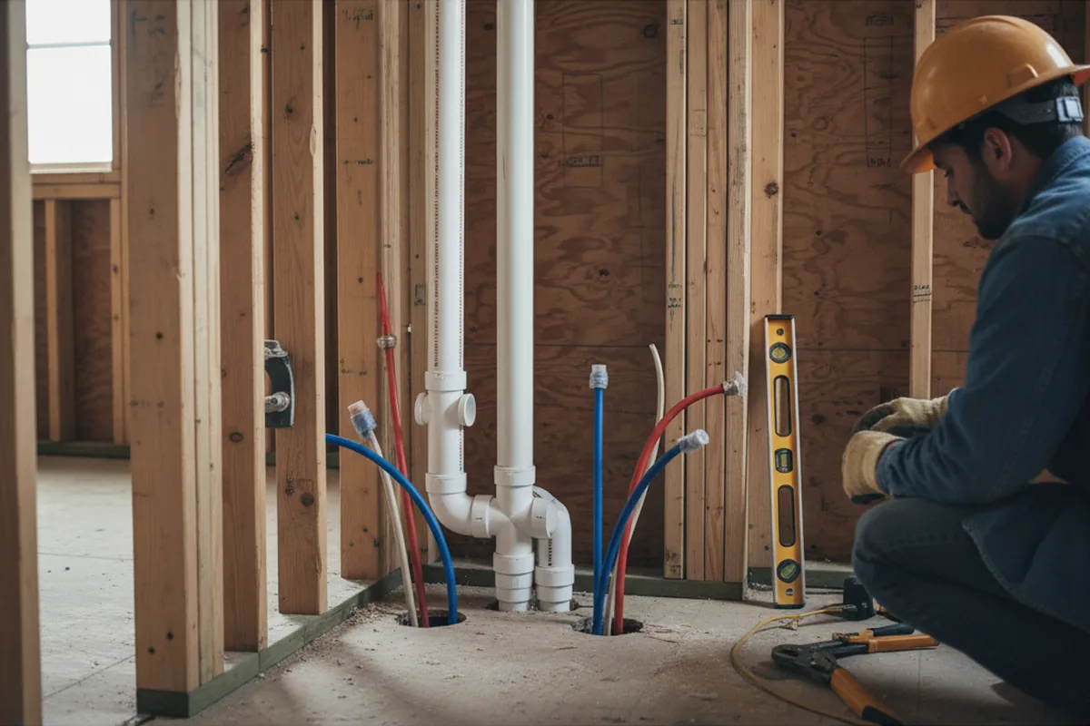 Drain and supply rough-in during Sump Pump Repair in Black Mountain
